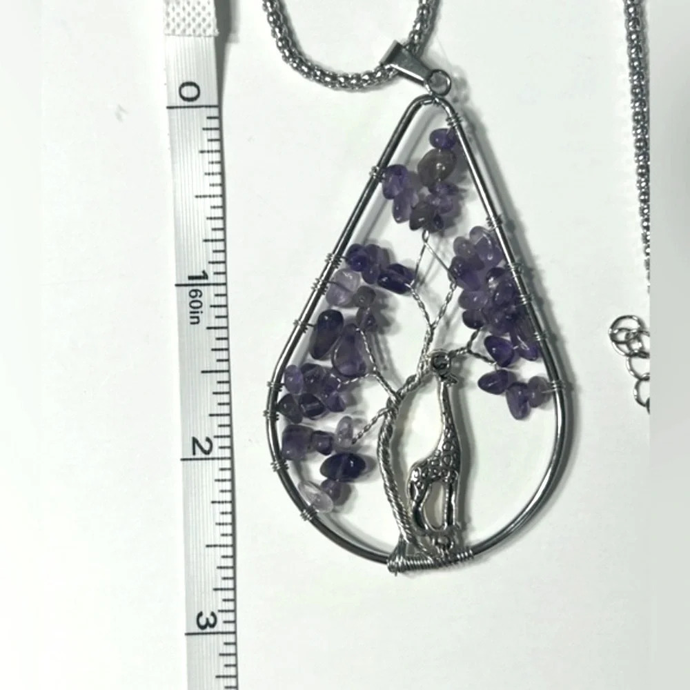 Wire Wrapped Amethyst Tree Of  Life w/Giraffe Pendant🦒📿🟣 - Picture 9 of 9